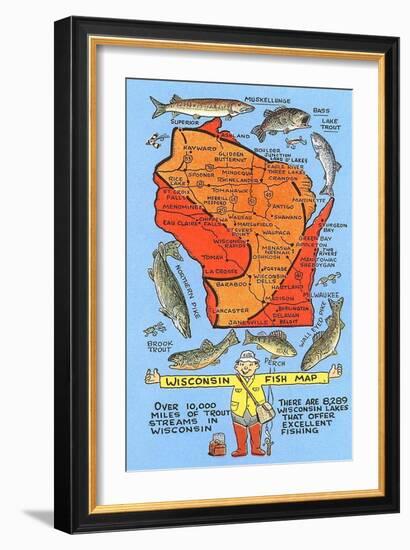 Fishing Map of Wisconsin-null-Framed Art Print