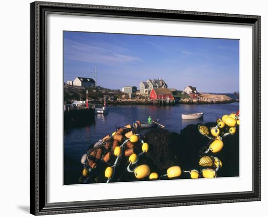 Fishing Nets and Houses at Harbor, Peggy's Cove, Nova Scotia, Canada-Greg Probst-Framed Photographic Print