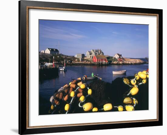 Fishing Nets and Houses at Harbor, Peggy's Cove, Nova Scotia, Canada-Greg Probst-Framed Photographic Print