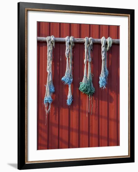Fishing Nets Hanging from Rorbuer Exterior, Storvagen, Austvagsoya, Lofoten, Nordland, Norway-Doug Pearson-Framed Photographic Print