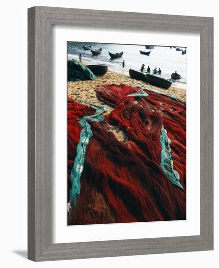 Fishing Nets Laid Out on the Beach after the Day's Wor-Paul Harris-Framed Photographic Print