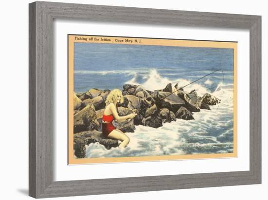 Fishing off Jetty, Cape May, New Jersey-null-Framed Art Print