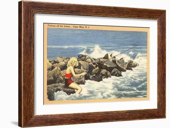 Fishing off Jetty, Cape May, New Jersey-null-Framed Art Print