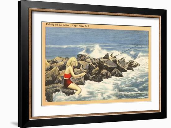 Fishing off Jetty, Cape May, New Jersey-null-Framed Art Print