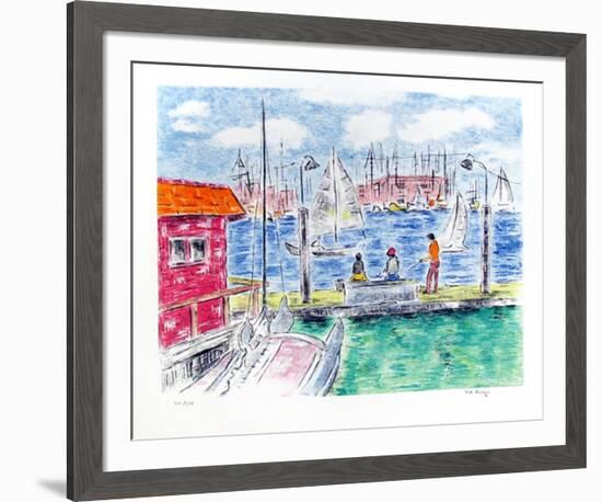 Fishing off the Docks-Pat Berger-Framed Limited Edition