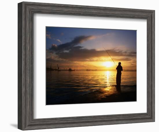 Fishing on Bahia De La Habana, Havana, Cuba-Peter Ptschelinzew-Framed Photographic Print