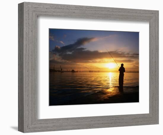 Fishing on Bahia De La Habana, Havana, Cuba-Peter Ptschelinzew-Framed Photographic Print