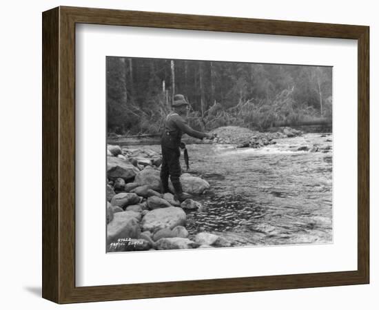 Fishing on the Elwha, Olympic Peninsula, Undated-Asahel Curtis-Framed Giclee Print