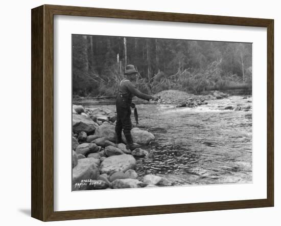 Fishing on the Elwha, Olympic Peninsula, Undated-Asahel Curtis-Framed Giclee Print