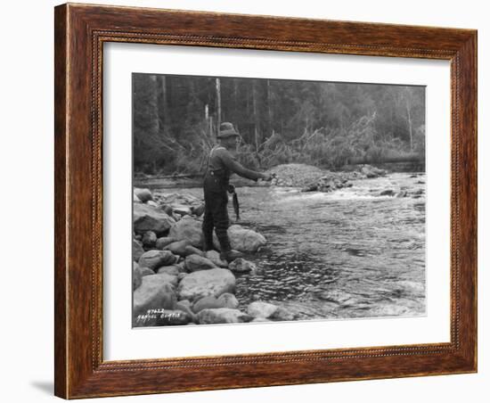 Fishing on the Elwha, Olympic Peninsula, Undated-Asahel Curtis-Framed Giclee Print