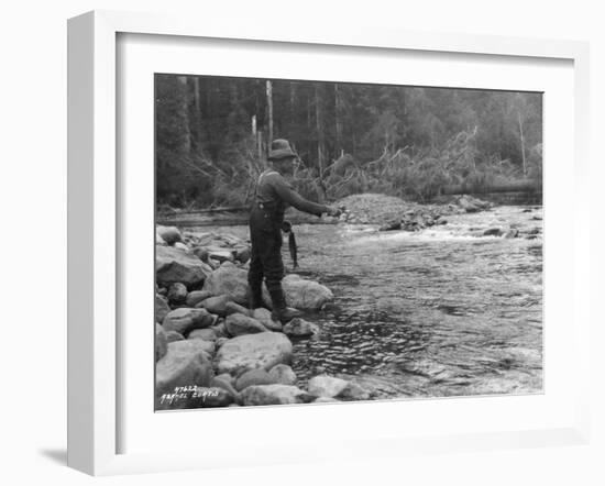 Fishing on the Elwha, Olympic Peninsula, Undated-Asahel Curtis-Framed Giclee Print