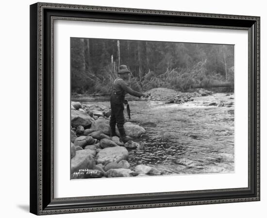 Fishing on the Elwha, Olympic Peninsula, Undated-Asahel Curtis-Framed Giclee Print