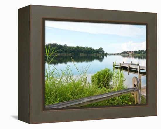 Fishing Pier and Boat Launch in Bayview Park on Bayou Texar in Pensacola, Florida in Early Morning-forestpath-Framed Premier Image Canvas