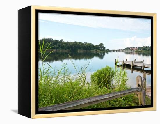 Fishing Pier and Boat Launch in Bayview Park on Bayou Texar in Pensacola, Florida in Early Morning-forestpath-Framed Premier Image Canvas