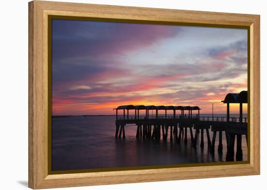 Fishing Pier at Sunset, Jekyll Island, Georgia, USA-Joanne Wells-Framed Premier Image Canvas