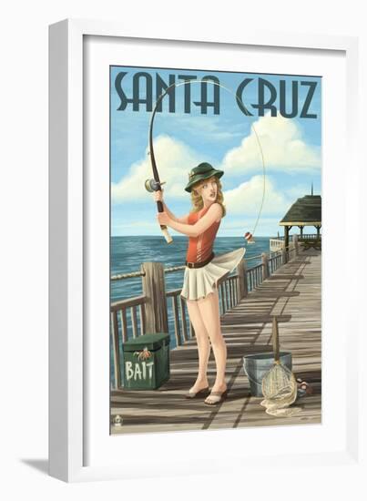 Fishing Pinup Girl - Santa Cruz, California-Lantern Press-Framed Art Print