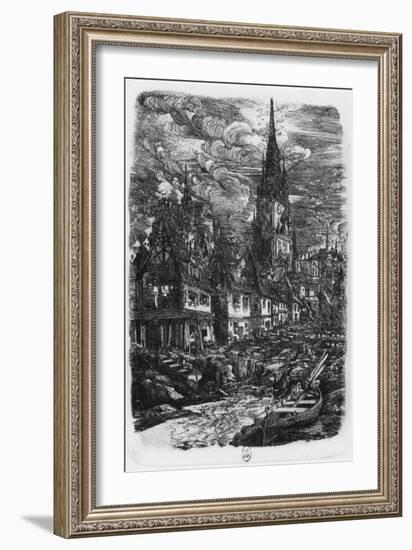 Fishing Port with Pointed Steeple, 1860 (Etching)-Rodolphe Bresdin-Framed Giclee Print