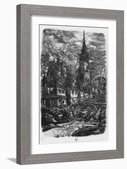 Fishing Port with Pointed Steeple, 1860 (Etching)-Rodolphe Bresdin-Framed Giclee Print