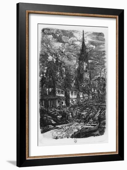 Fishing Port with Pointed Steeple, 1860 (Etching)-Rodolphe Bresdin-Framed Giclee Print
