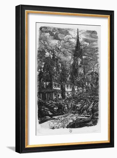 Fishing Port with Pointed Steeple, 1860 (Etching)-Rodolphe Bresdin-Framed Giclee Print