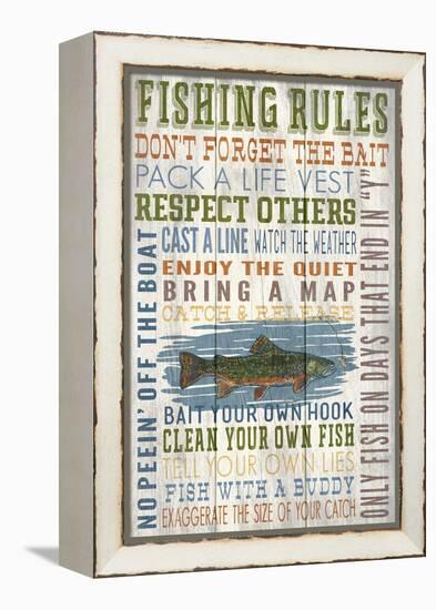 Fishing Rules - Barnwood Painting-Lantern Press-Framed Stretched Canvas