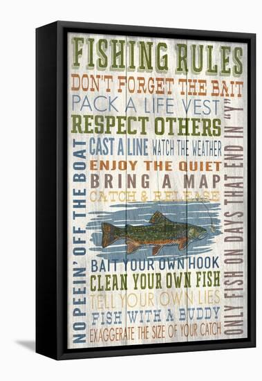 Fishing Rules - Barnwood Painting-Lantern Press-Framed Stretched Canvas