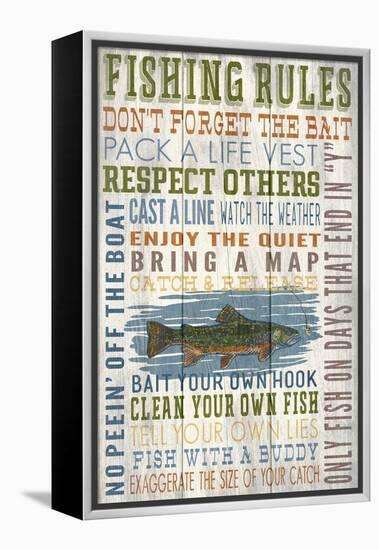 Fishing Rules - Barnwood Painting-Lantern Press-Framed Stretched Canvas