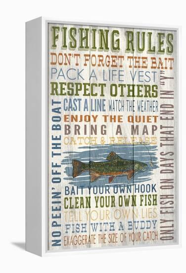 Fishing Rules - Barnwood Painting-Lantern Press-Framed Stretched Canvas