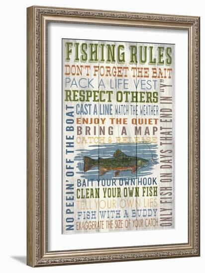 Fishing Rules - Barnwood Painting-Lantern Press-Framed Art Print