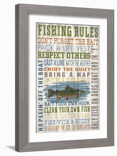 Fishing Rules - Barnwood Painting-Lantern Press-Framed Art Print