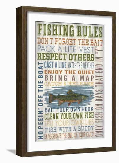 Fishing Rules - Barnwood Painting-Lantern Press-Framed Art Print