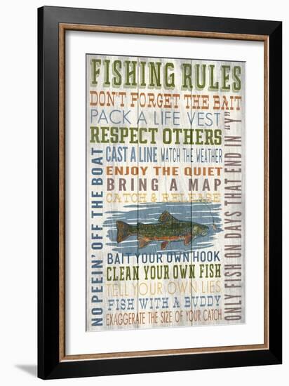 Fishing Rules - Barnwood Painting-Lantern Press-Framed Art Print