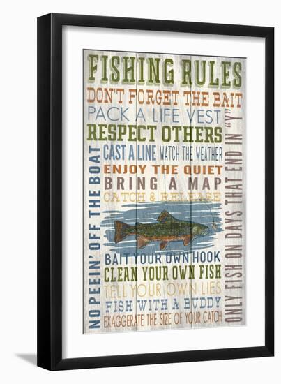 Fishing Rules - Barnwood Painting-Lantern Press-Framed Art Print