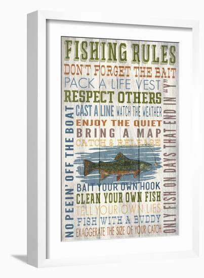 Fishing Rules - Barnwood Painting-Lantern Press-Framed Art Print