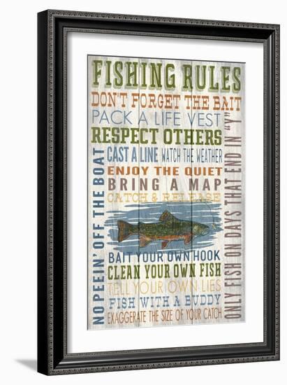 Fishing Rules - Barnwood Painting-Lantern Press-Framed Art Print