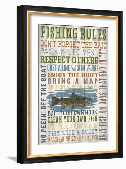 Fishing Rules - Barnwood Painting-Lantern Press-Framed Art Print