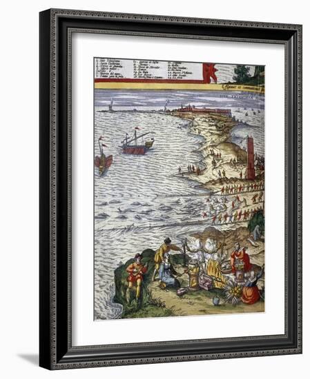 Fishing Scene and Preparing Fish at Port City of Cadiz-Jan Janssonius-Framed Giclee Print