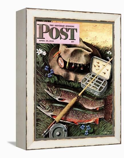 "Fishing Still Life," Saturday Evening Post Cover, April 15, 1944-John Atherton-Framed Premier Image Canvas