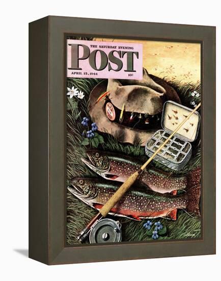 "Fishing Still Life," Saturday Evening Post Cover, April 15, 1944-John Atherton-Framed Premier Image Canvas