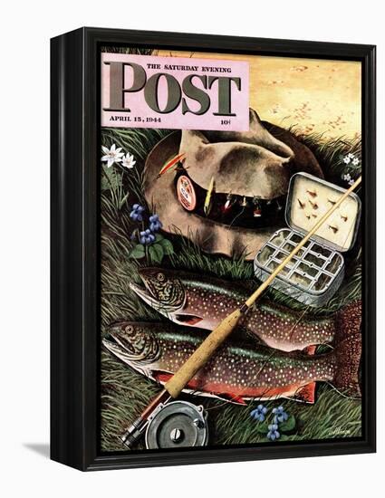 "Fishing Still Life," Saturday Evening Post Cover, April 15, 1944-John Atherton-Framed Premier Image Canvas