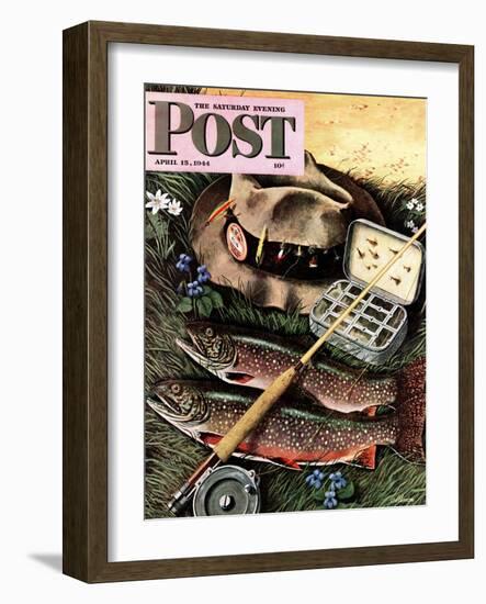 "Fishing Still Life," Saturday Evening Post Cover, April 15, 1944-John Atherton-Framed Giclee Print