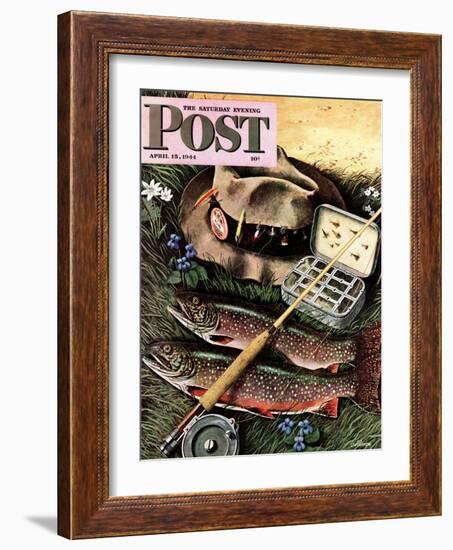 "Fishing Still Life," Saturday Evening Post Cover, April 15, 1944-John Atherton-Framed Giclee Print