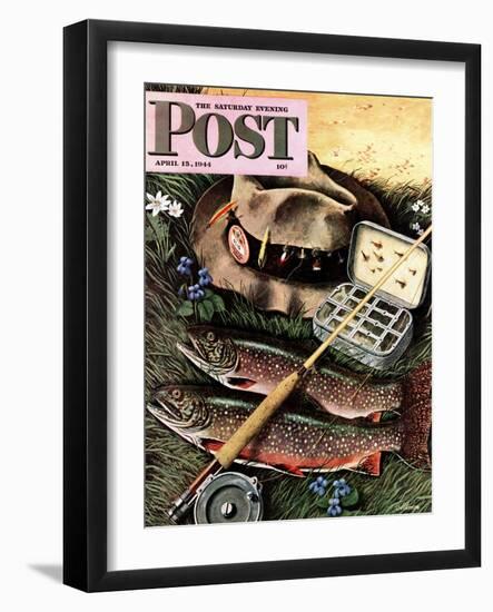 "Fishing Still Life," Saturday Evening Post Cover, April 15, 1944-John Atherton-Framed Giclee Print