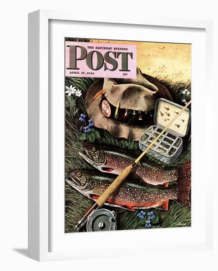 "Fishing Still Life," Saturday Evening Post Cover, April 15, 1944-John Atherton-Framed Giclee Print