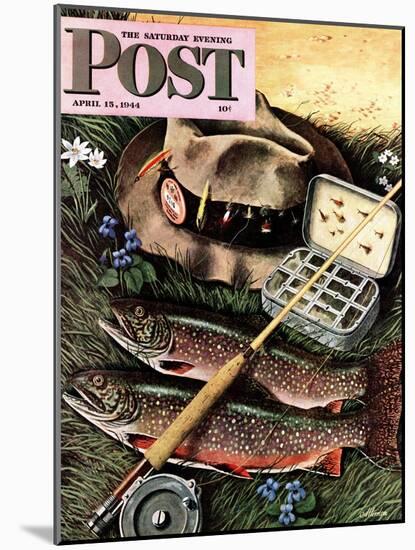 "Fishing Still Life," Saturday Evening Post Cover, April 15, 1944-John Atherton-Mounted Giclee Print