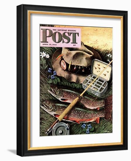 "Fishing Still Life," Saturday Evening Post Cover, April 15, 1944-John Atherton-Framed Giclee Print