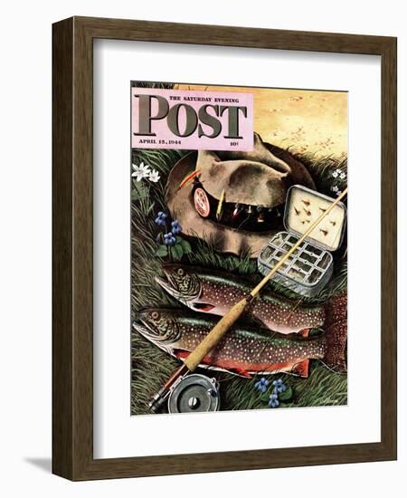 "Fishing Still Life," Saturday Evening Post Cover, April 15, 1944-John Atherton-Framed Giclee Print