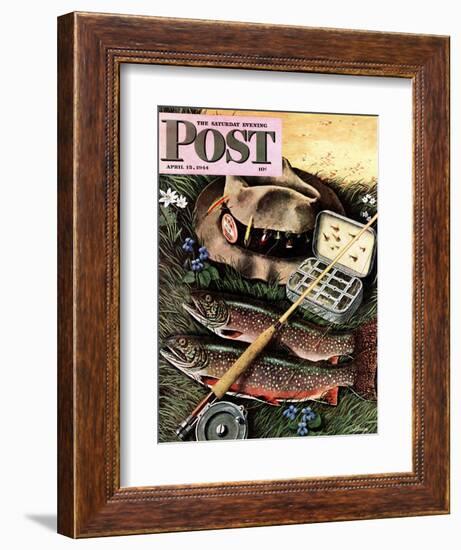 "Fishing Still Life," Saturday Evening Post Cover, April 15, 1944-John Atherton-Framed Giclee Print