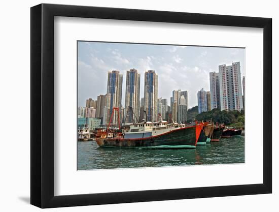 Fishing Trawlers at Anchor in Aberdeen Harbor, Hong Kong-Richard Wright-Framed Photographic Print