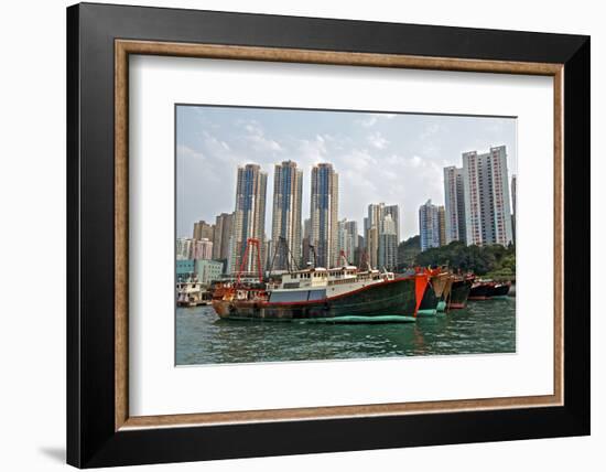 Fishing Trawlers at Anchor in Aberdeen Harbor, Hong Kong-Richard Wright-Framed Photographic Print